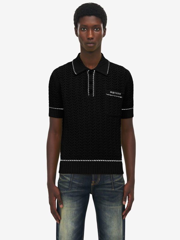 ALEXANDER MCQUEEN - Crochet Stitch Polo Shirt - Item 839673Q1BD97088